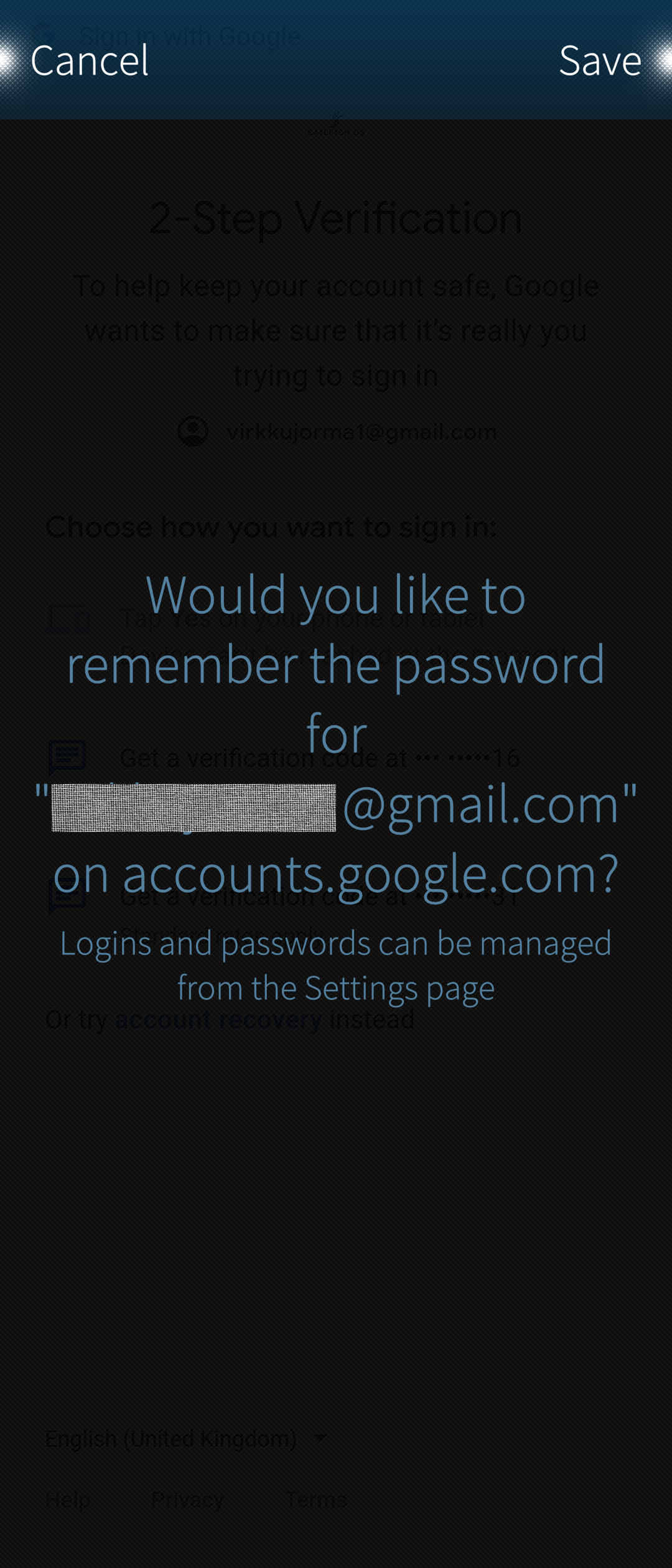 Want to save credentials?
