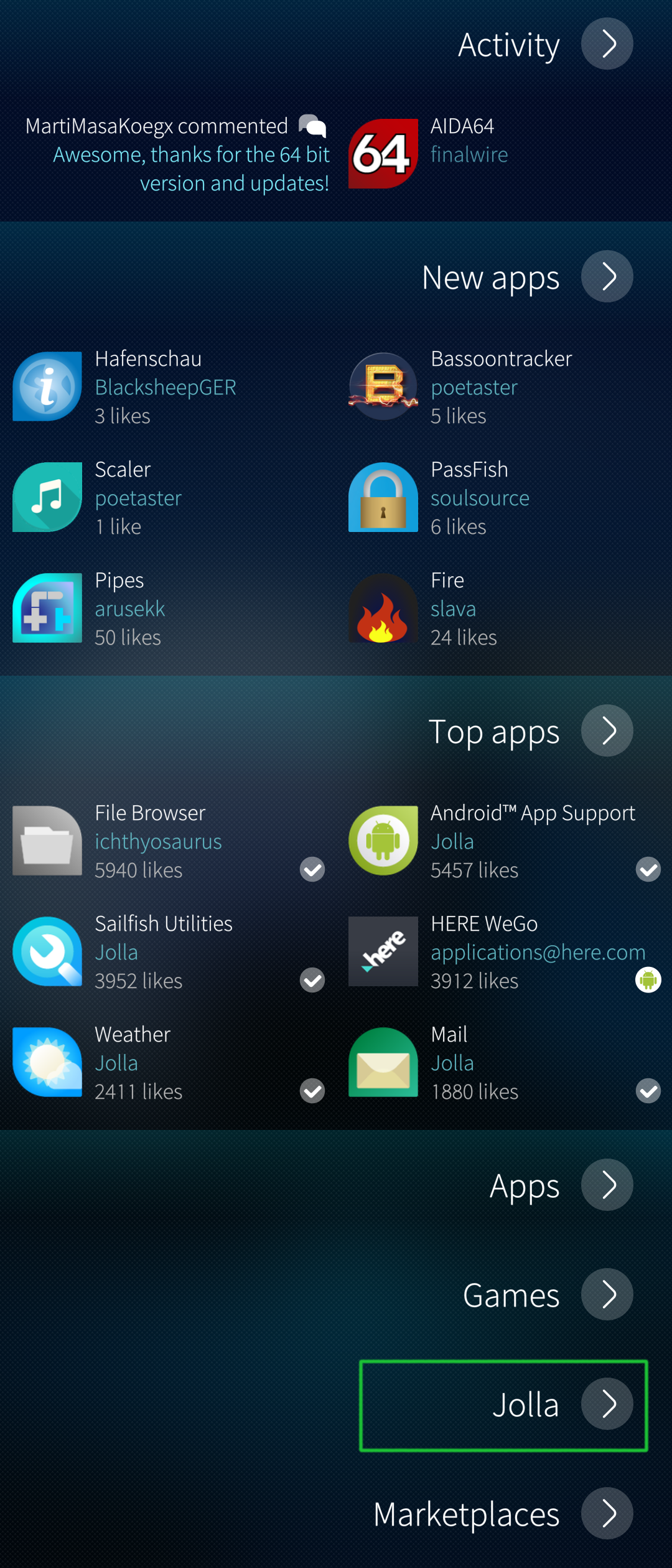 Jolla Store categories