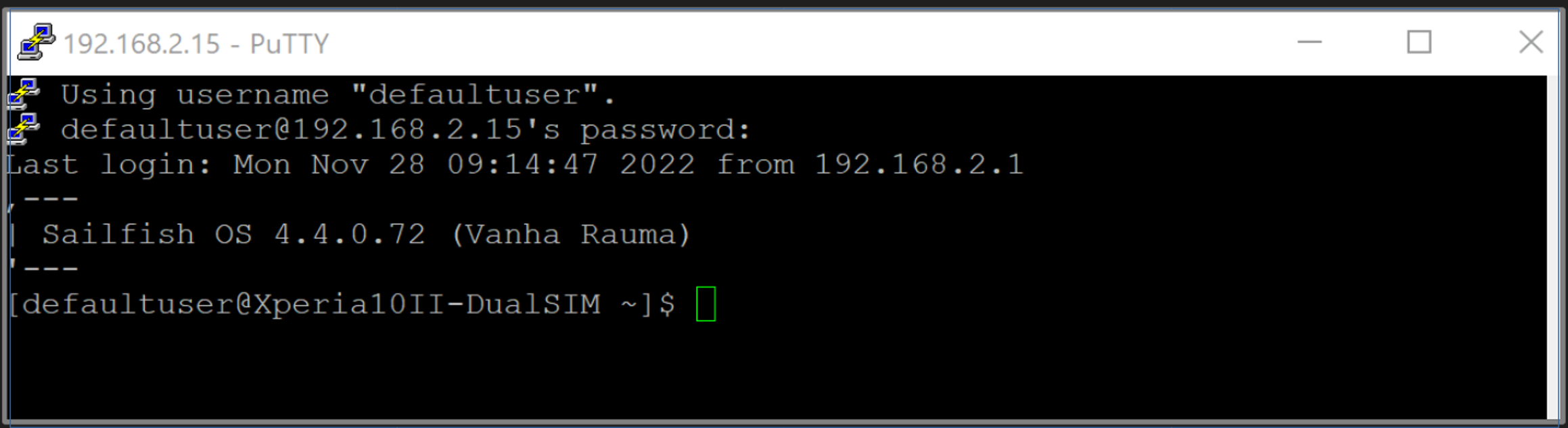 SSH connection created with Putty